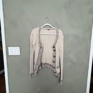 Free People Cream and Gray Button-Up Cardigan